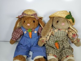 20&quot; Plush Easter Rabbit Boy and Girl Straw Hats Carrots - £15.94 GBP