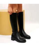 Leather Knee-High Block Heel Boots - $131.77 CAD