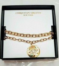 Christian Siriano New York Double Link Gold Bracelet W Rhinestone 7.5 Inches Eye - £28.35 GBP
