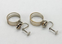 Vintage Costume Jewelry, Silver Tone Triple Ring, Clip On Dangle Earrings EAR-07 - £5.44 GBP