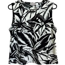 Liz Claiborne Blouse Large Black White Abstract Floral Tropical Sleeveless - £9.23 GBP