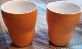Starbucks 2008 Aida Orange Ceramic 8 oz Coffee Cups Mugs No Handle Pair of 2 EUC - £28.80 GBP