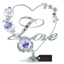 Chrome Plated Silver Love TableTop Ornament, Purple &amp; Lavender Matashi Crystals - £18.49 GBP