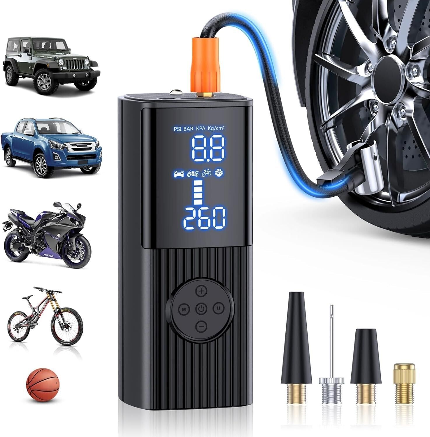 Tire Inflator Portable Air Compressor 180PSI 20000mAh Portable Air Pump LCD Disp