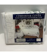 Vintage Comforter Cover Hand Painted &amp; Battenburg Lace Ivy White NOS 1993 - £27.51 GBP