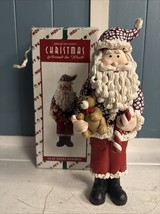 Vintage Wood &amp; Clay Santa Claus Figurine Teddy Bear House of Lloyd Chris... - $22.11