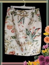 Silk Club Skirt 14 100% Linen Floral Tropcial Print Back Zip Lined - £16.61 GBP