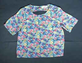 Boho Spring Mint Green Floral Boxy Shirt w Peekaboo Back Opening Size Me... - $4.95