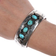 6.25&quot; 50&#39;s-60&#39;s Navajo silver Shadowbox cuff with turquoise - £293.70 GBP