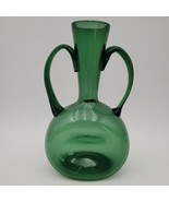 Vintage Empoli Blown Glass Double Handled Dark Green Vase Mid Century Mo... - $54.14 CAD