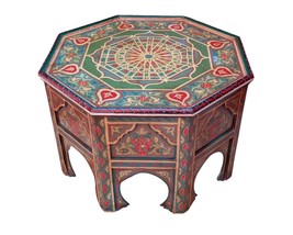 Rare Hand Painted Octagonal Moroccan coffee table, Vintage Cedarwood green Table - £1,102.46 GBP