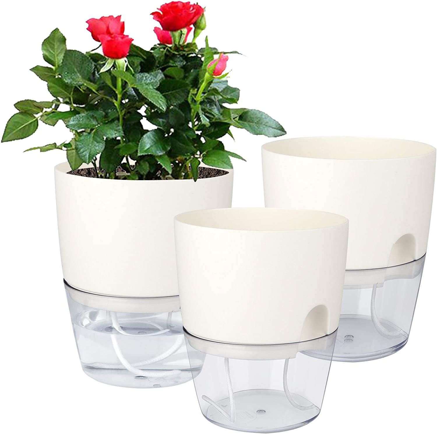 Vanavazon 6 Inch Self Watering Planter Pots For Indoor Plants, 3 Pack, W... - $33.99