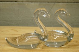 Vintage Lot 2 MCM Mid Century Modern Swan Birds Art Glass Clear Figurines - $451.02 MXN
