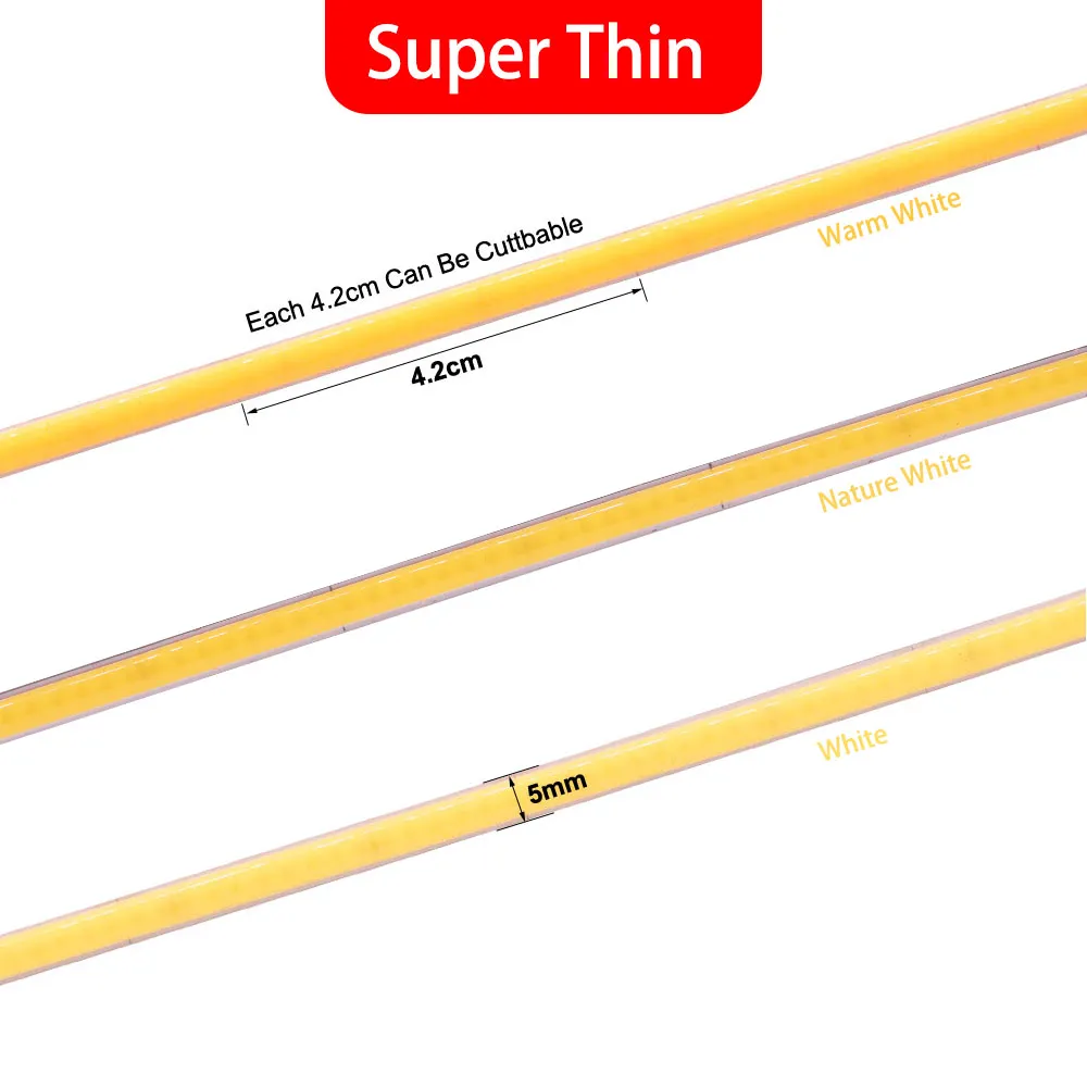 Sporting Super Thin 5mm COB LED Strip 384LEDs/m Soft Flexible DC12V/24V Light Ba - £23.45 GBP