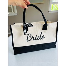 Bride Canvas Tote Bag Off White n Black Handles Spacious Washable Durable - €10,81 EUR