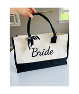 Bride Canvas Tote Bag Off White n Black Handles Spacious Washable Durable - $12.71