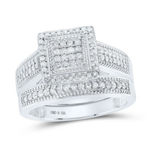 Sterling Silver Round Diamond Square Bridal Wedding Ring Band Set 1/2 Cttw - £224.22 GBP