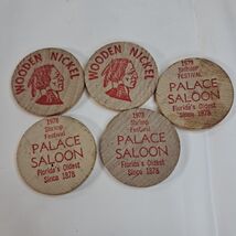Wooden Nickel set 5 Shrimp Festival Palace Saloon Florida 1978 1979 wood... - $21.00