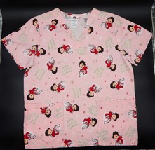Betty Boop Pink Baby It&#39;s Cold Outside Scrub Top Shirt V-Neck Candy Stri... - £11.96 GBP
