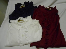 NICE lot 3 Contempoary Classics LS Ruffle Blouses size M maroon White Na... - £14.55 GBP