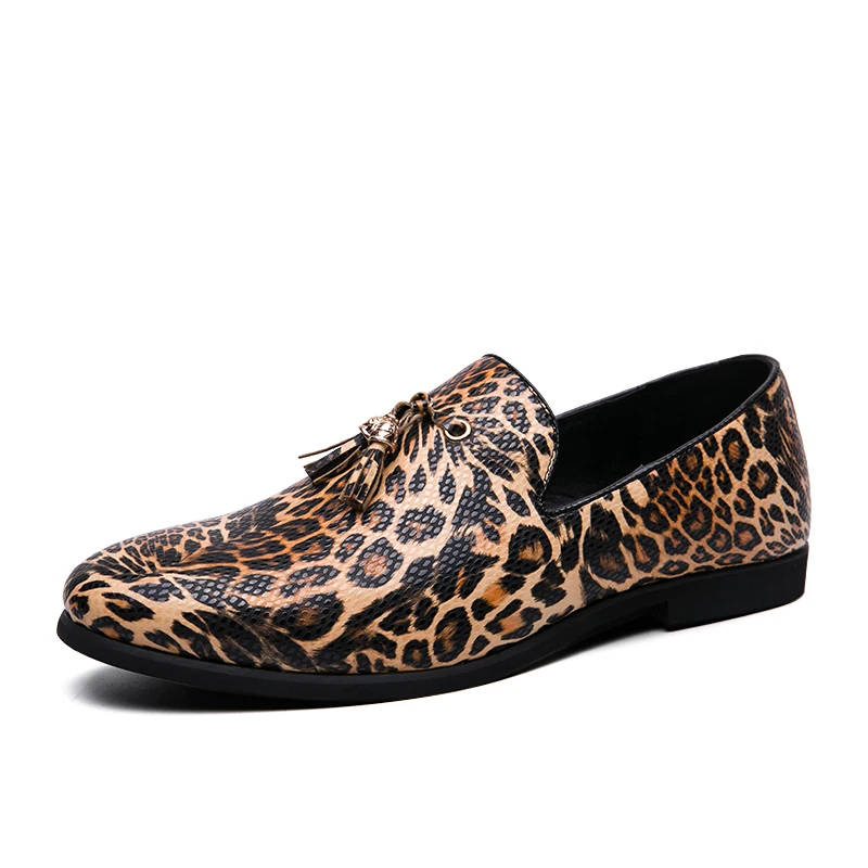Leopard Loafers Fashion Party Men&#39;s Casual Shoes Comfortable Driving Fla... - $69.06