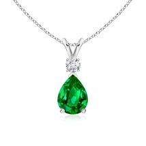 ANGARA 8x6mm Natural Emerald Teardrop Pendant Necklace with Diamond in Silver - £500.15 GBP+