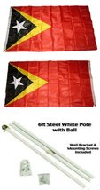 AES East Timor 3&#39;x5&#39; Polyester 2 Ply Double Sided Flag with 6&#39; White Flag Pole K - £29.21 GBP