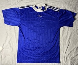 Vintage Adidas Soccer Jersey Blank Men’s Large Blue Short Sleeve USA Made - $30.00
