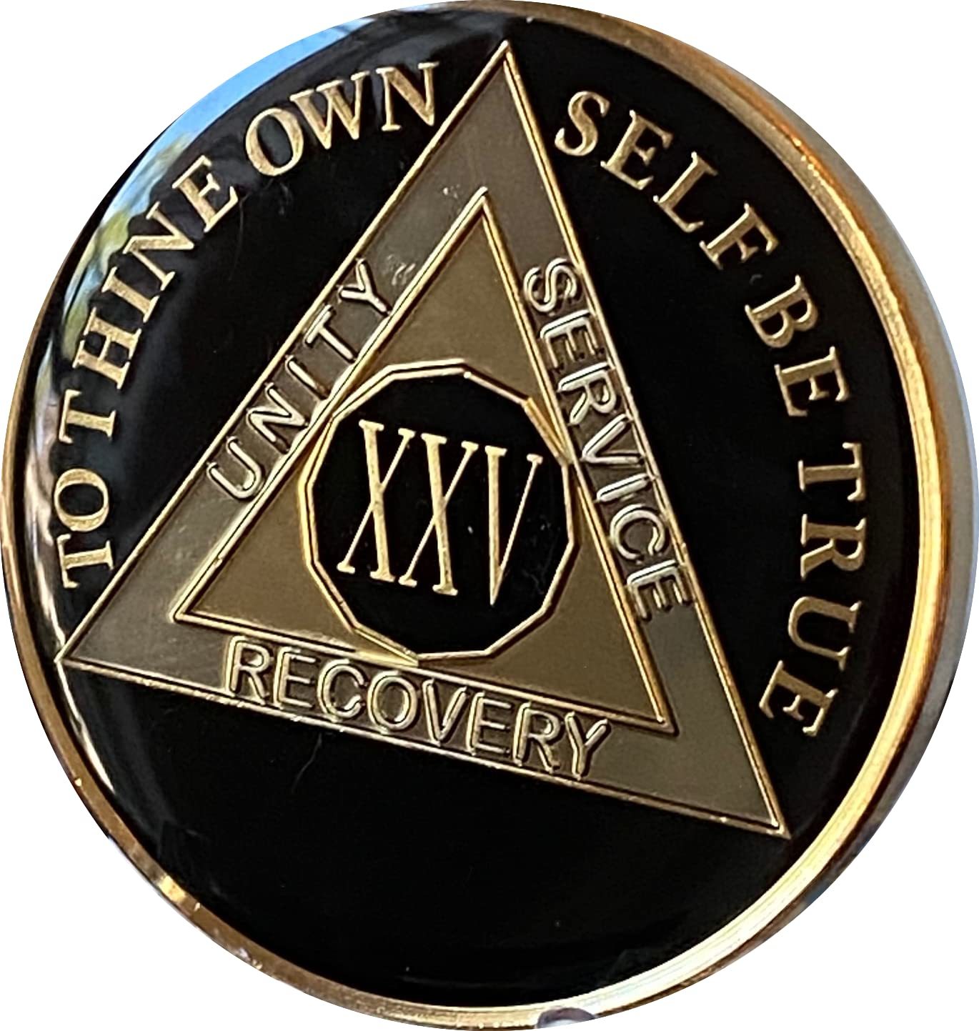 Bright Star Press 25 Year Classic Black AA Alcoholics Anonymous Medallion Chip T