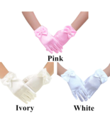 3 Pair Set 7 Inches Wedding Flower Girl&#39;s Stretch Satin Dress Gloves For... - £12.61 GBP