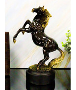Western Black Beauty Rearing Horse In Bronze And Gold Resin Figurine Wit... - $91.57 CAD