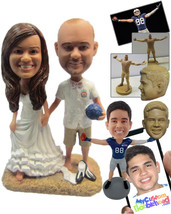 Personalized Bobblehead Soccer Loving Wedding Couple At The Beach - Wedding &amp; Co - £119.47 GBP