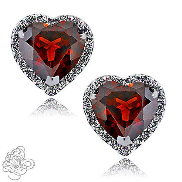 Primary image for 1.89 CT HALO HEART GARNET STUD EARRINGS 14K W GOLD PLATED OVER SILVER SAPPHIRE