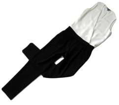 NWT Vince Colorblock Jumpsuit in Black White Surplice Wrap Crepe Tapered Crop 2 - £48.50 GBP