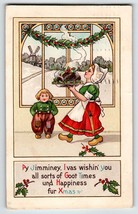 Christmas Postcard Dutch Mom Child Wooden Shoes Plum Pudding Stecher 316 A 1914 - £6.64 GBP