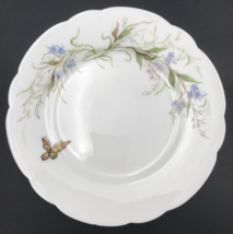 1884 Haviland Limoges Hand Painted Butterfly Blue Flowers Scalloped Plate 7.75&quot; - £14.87 GBP