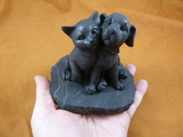 SH-CATDOG-3) little black Cat &amp; Dog figurine detailed Shungite carving l... - £38.37 GBP