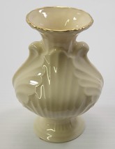 AP) Vintage Porcelain Feather Decorated Bud Flower Vase Gold Tone Accents - £7.78 GBP