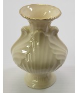 AP) Vintage Porcelain Feather Decorated Bud Flower Vase Gold Tone Accents - £7.77 GBP