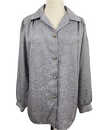 Vintage Grey Jacquard Long Sleeve Mark Reed Blouse Rose Buttons Sz 14  - £20.03 GBP