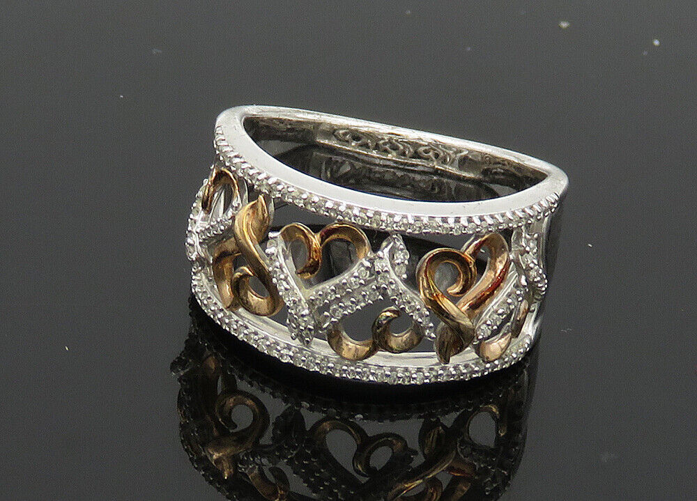 925 Silver - Vintage Shiny Genuine Diamonds Love Hearts Band Ring Sz 7 - RG20863 Item image 6