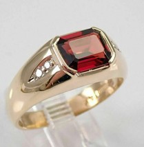 2Ct Emerald Cut Lab Created Red Garnet Men&#39;s Wedding Ring 14K Yellow Gol... - $195.99