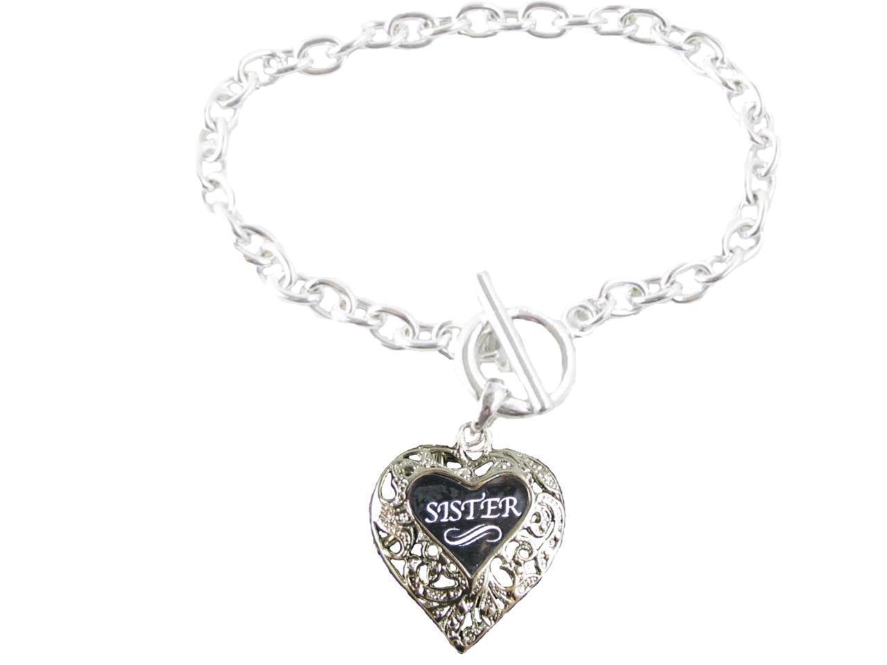 Sister Grandma Grandmother Silver Filigree Heart Toggle Bracelet  Jewelry - $10.81