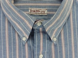 Oakton LTD Men&#39;s Size 18.5 Tall USA Tailored Blue Stripes Short Sleeve S... - £8.34 GBP