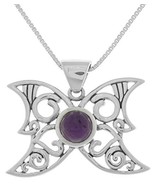 Jewelry Trends Sterling Silver Moon Butterfly Pendant with Amethyst on 1... - £63.56 GBP