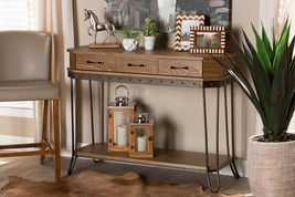 Adelyn Oak Brown and Black Finished Metal 3-Drawer Console Table - $5,274.65 MXN