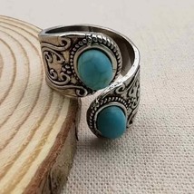 Vintage Style Bohemian Open Adjustable Ring Inlaid Turquoise Simulate Gemstone - £15.34 GBP