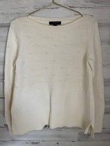 Ann Taylor Sweater Women&#39;s Medium Ivory Knit Polka Dot Long Sleeve Pullo... - $18.99