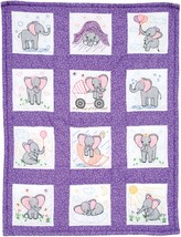 Jack Dempsey Stamped White Nursery Quilt Blocks 9X9 inches Elephants - £14.30 GBP