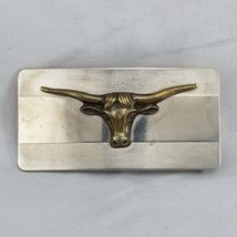 Vintage Belt Buckle Small Longhorn Steer Bull Cow Western Rodeo Silver And Gold - £23.87 GBP